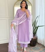 Rayon readymade salwar suit in lavender with embroidered work for ceremonial