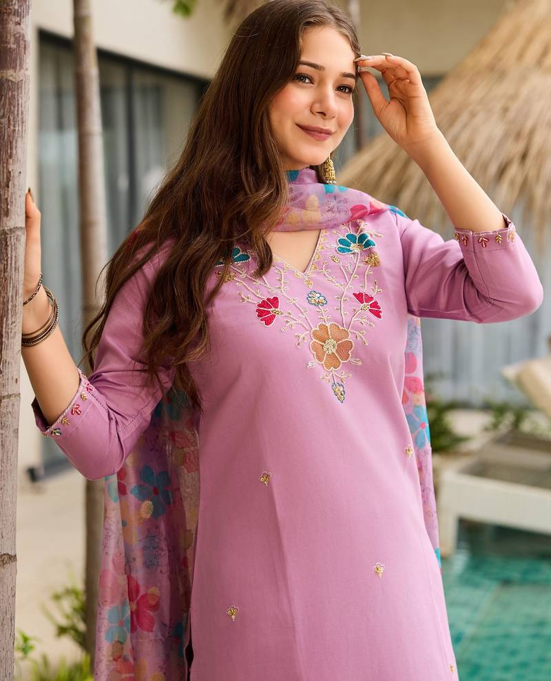 Embroidered pink viscose party readymade salwar kameez