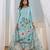 Women sky blue floral printed regular silk crepe kurta with trousers & with dupatta