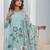 Women sky blue floral printed regular silk crepe kurta with trousers & with dupatta