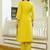 Yellow viscose embroidered straight kurta with viscose pant and organza dupatta set