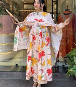 Cotton printed with embroidered off white salwar kameez