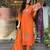 Orange embroidered rayon slub suit set dupatta