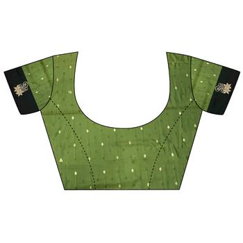 olive green soft silk blend intricate rose gold zari weaving dharmavaram saree 5