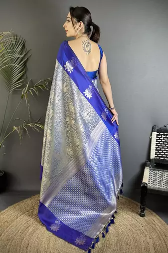 grey soft silk blend intricate rose gold zari weaving dharmavaram saree