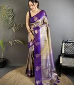 purple soft silk blend intricate rose gold zari weaving dharmavaram saree