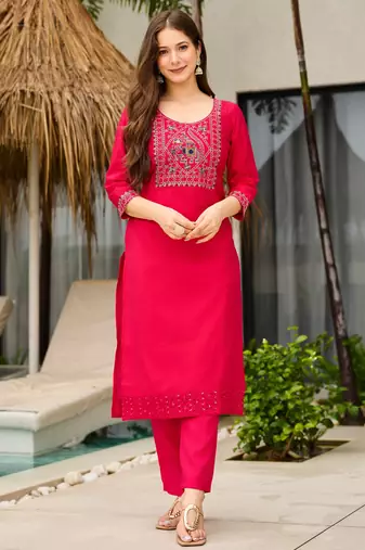 Roman silk hot pink embroidered salwar suit