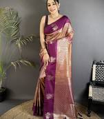 wine soft silk blend intricate rose gold zari weaving dharmavaram saree