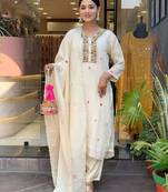 Off white embroidered chinon trendy salwar kameez