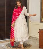 White color chanderi with embroidery work beautiful anarkali kurta set