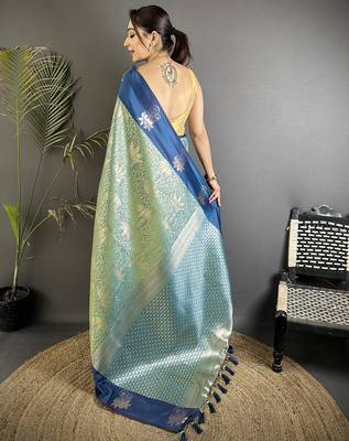 pista green soft silk blend intricate rose gold zari weaving dharmavaram saree 3
