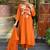Chanderi silk orange floral embroidered kurta set with dupatta