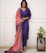 Embroidered sequins vichitra salwar suit in purple