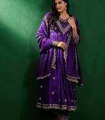 Purple color vichitra fabric ethnic and festive wear readymade kurta set