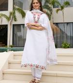 White embroidered viscose designer salwar kameez