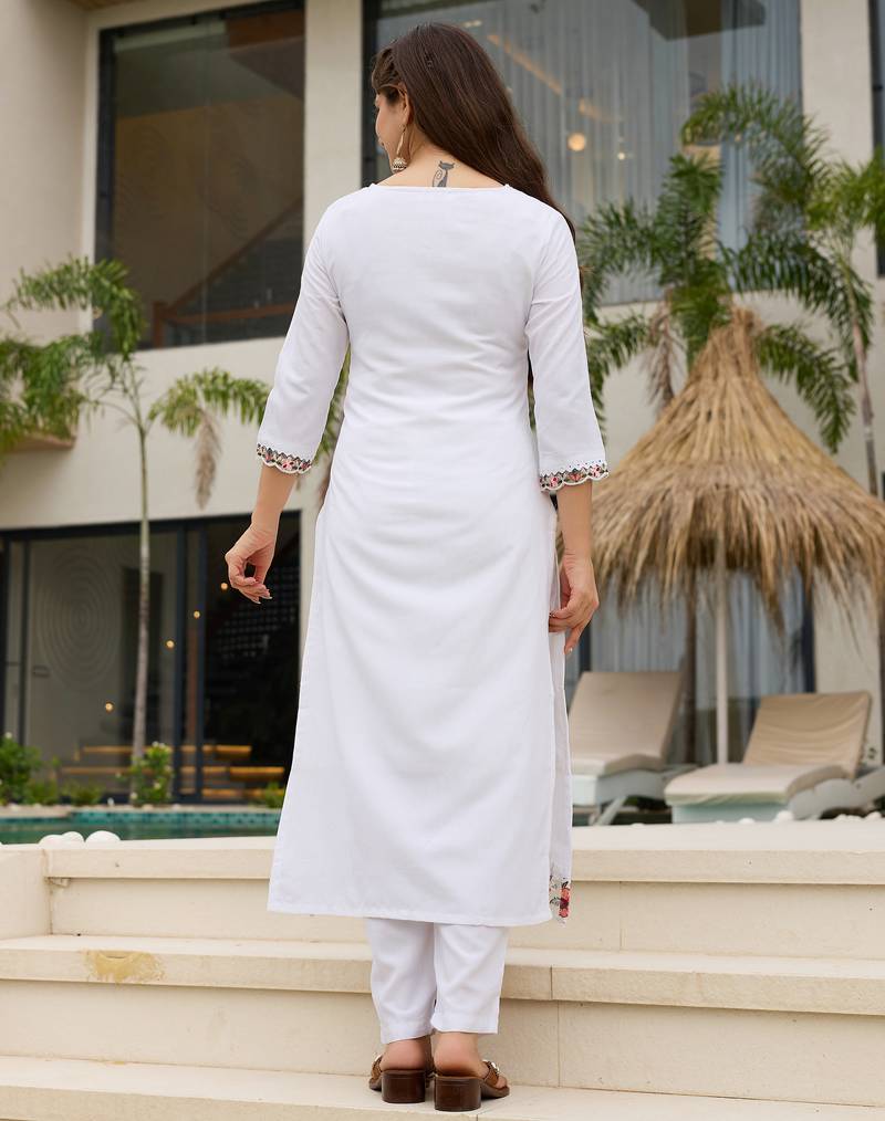White embroidered viscose designer salwar kameez