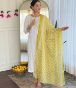 White embroidered viscose readymade salwar kameez