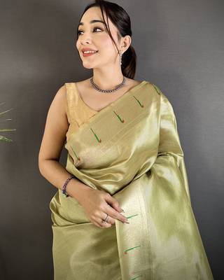 lime green tissue minakari plain zari weaving paithani saree 4