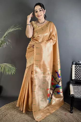 mustard gold tissue minakari plain zari weaving paithani saree