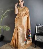 mustard gold tissue minakari plain zari weaving paithani saree