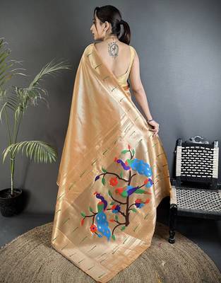 mustard gold tissue minakari plain zari weaving paithani saree 3