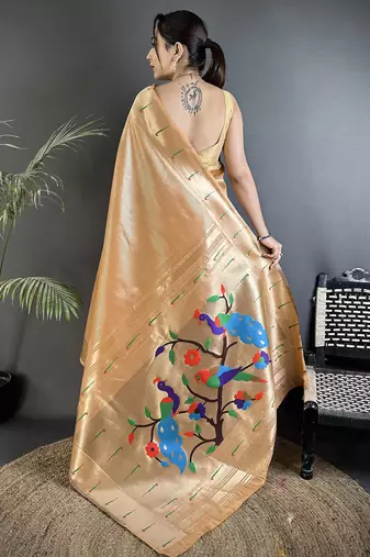 mustard gold tissue minakari plain zari weaving paithani saree