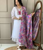 Embroidered white festival chanderi cotton readymade salwar kameez