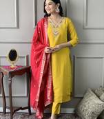 Embroidered mustard festival chanderi cotton readymade salwar kameez