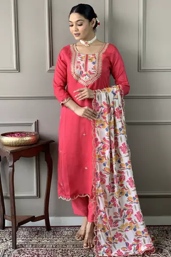 Viscose embroidered trendy salwar kameez in gajri