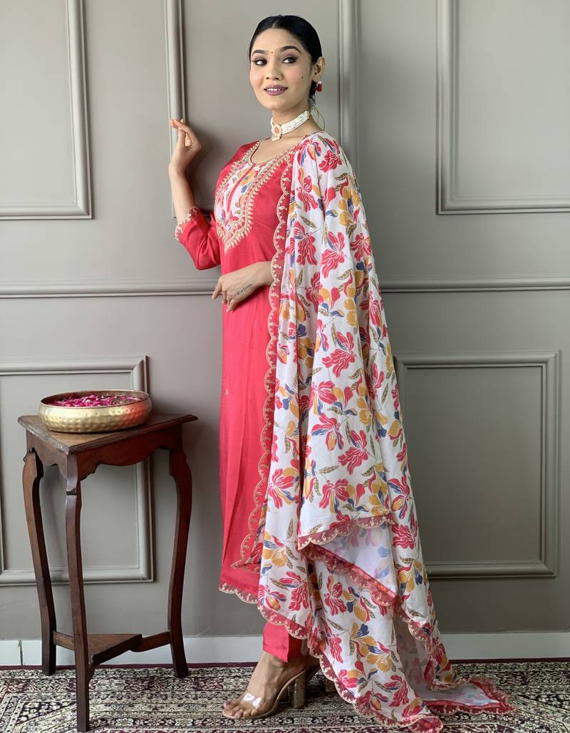 Viscose embroidered trendy salwar kameez in gajri