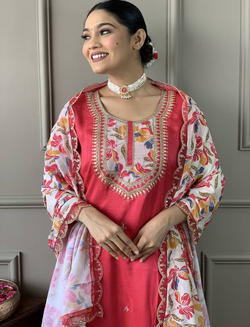 Viscose embroidered trendy salwar kameez in gajri