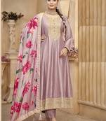 Vichitra silk onion pink embroidered anarkali salwar kameez