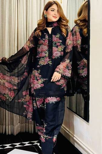 Black faux georgette printed salwar kameez