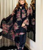 Black faux georgette printed salwar kameez