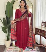 Embroidered rani pink viscose readymade salwar kameez