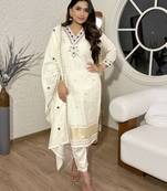 Viscose embroidered readymade salwar suits in white