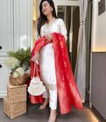 Embroidered off white chanderi jacquard salwar kameez