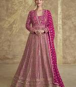 Georgette zari rani pink readymade floor length gown