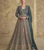 Georgette zari teal green readymade floor length gown