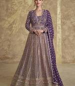 Georgette zari purple readymade floor length gown