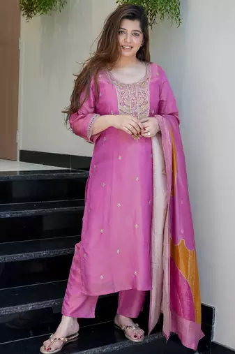 Embroidered magenta viscose simmer festival salwar kameez
