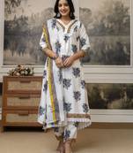 Cotton printed with embroidered white salwar kameez