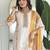 Off white and orange embroidered viscose designer salwar kameez