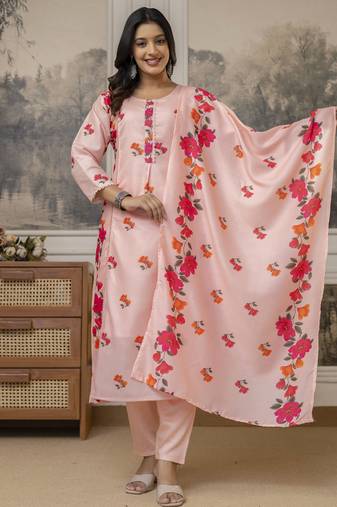 Light pink cotton printed trendy salwar kameez