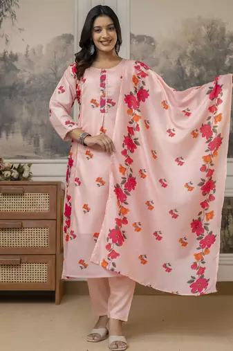 Light pink cotton printed trendy salwar kameez