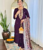 Rayon dark purple embroidered trendy salwar kameez