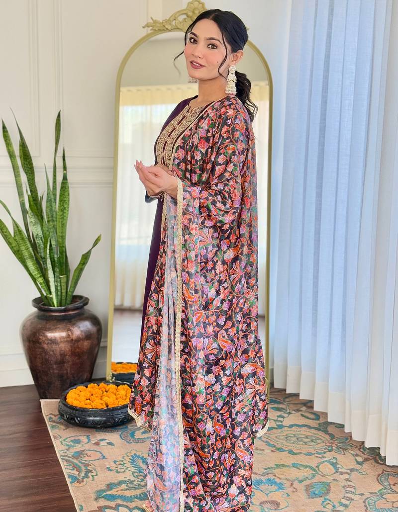 Rayon dark purple embroidered trendy salwar kameez