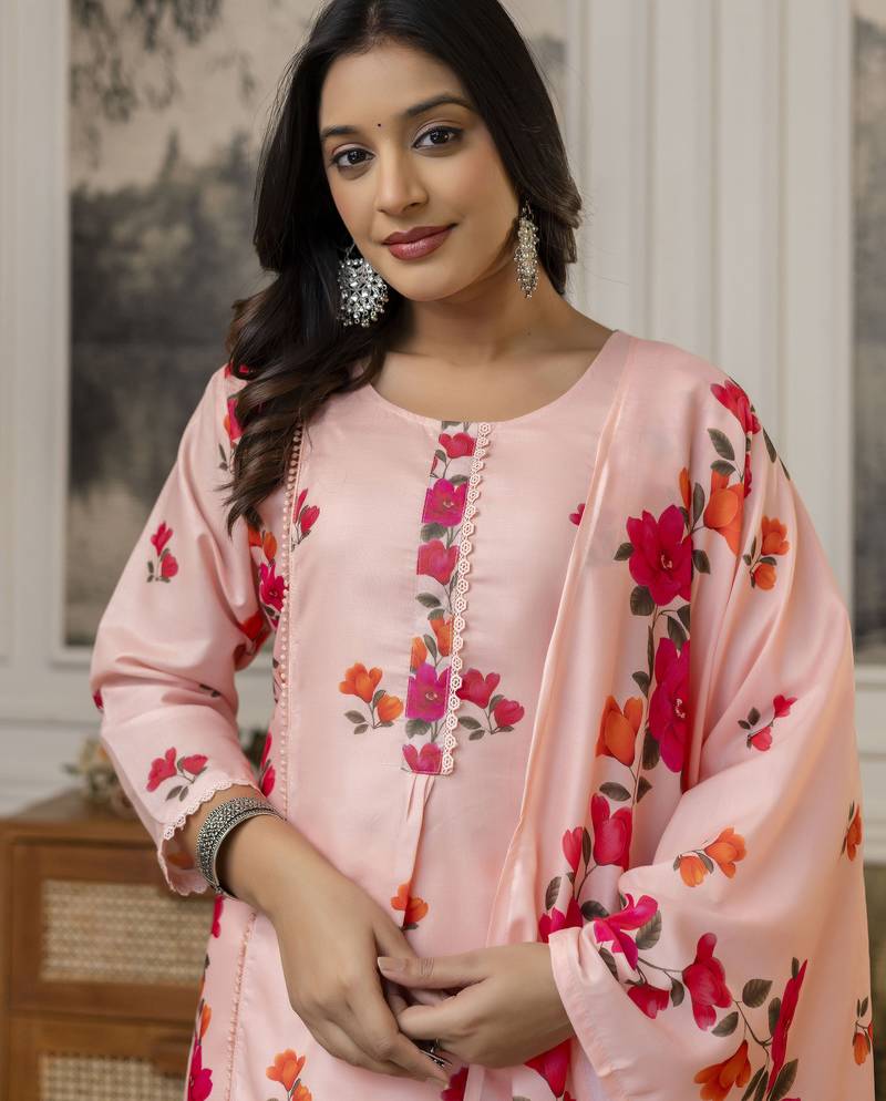 Light pink cotton printed trendy salwar kameez