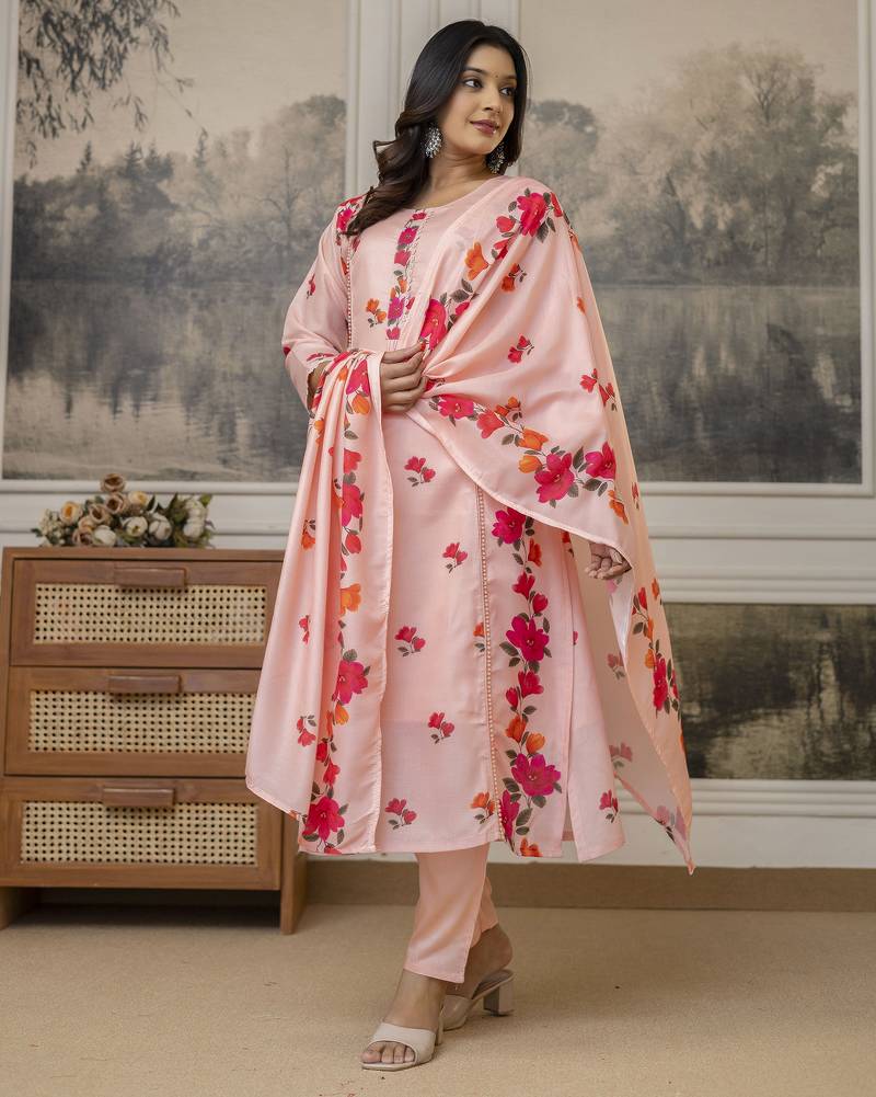 Light pink cotton printed trendy salwar kameez