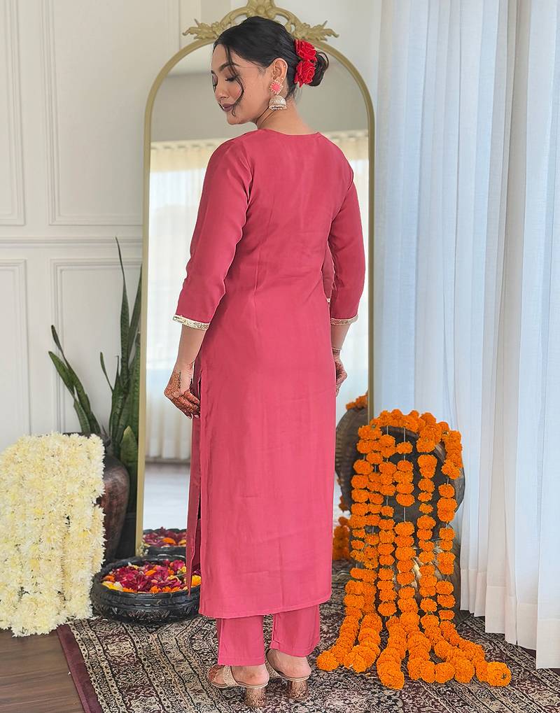 Gajri embroidered chanderi salwar suit